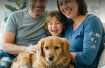 Family with pet hair on couch health risks photo